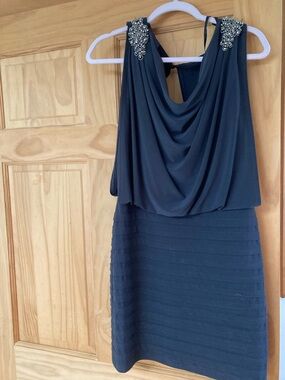 Cache Grey Draped Dress with Embellished Shoulder